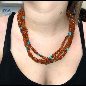 Amber layered necklace with turquoise